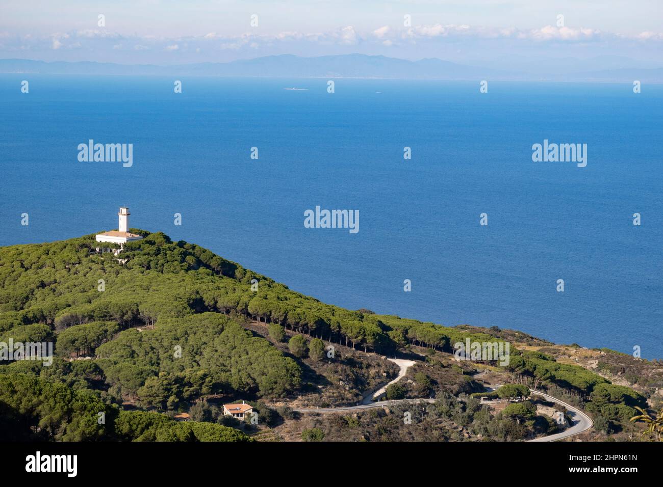 View with a lighthouse, Giglio Island, Tyrrhenian Sea, Tuscan