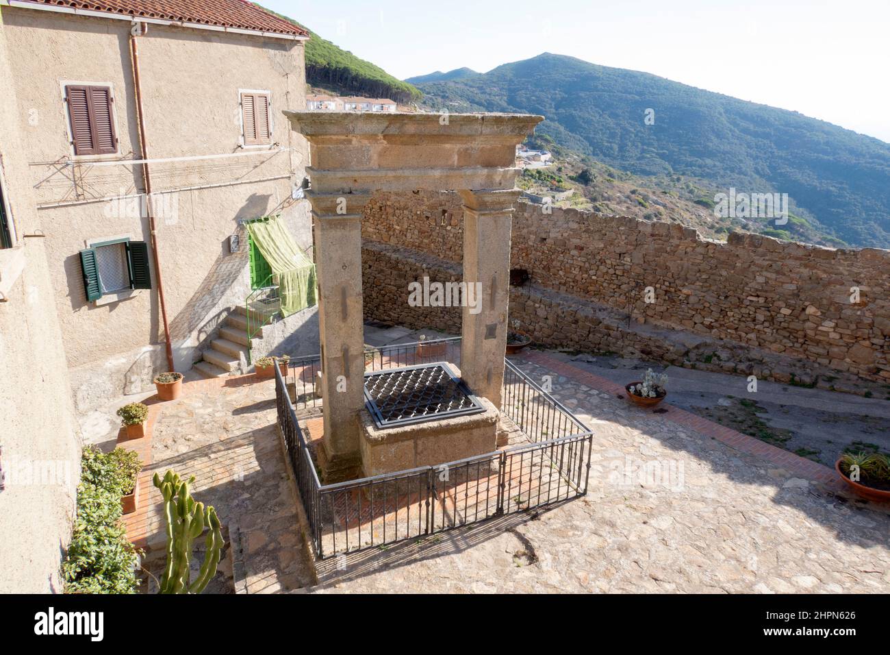 Ancient well, Giglio Castello village, Giglio Island, Tyrrhenian Sea, Tuscan archipelago, Tuscany, Italy, Europe Stock Photo