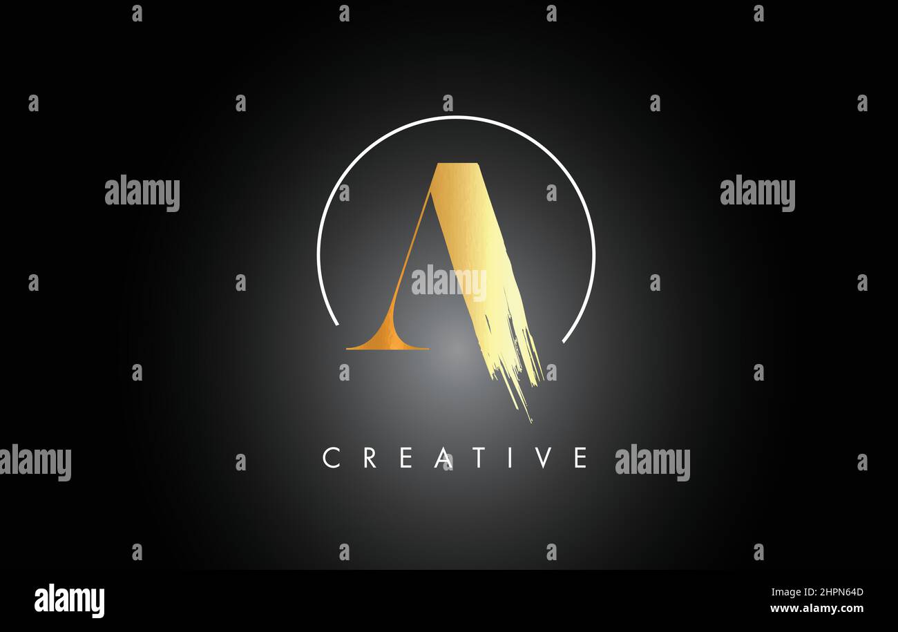 Golden A Brush Stroke Letter Logo Design. Black Paint Logo Leters Icon ...
