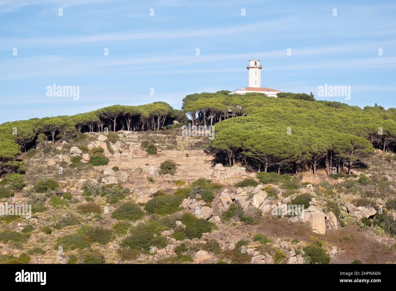 View with a lighthouse, Giglio Island, Tyrrhenian Sea, Tuscan