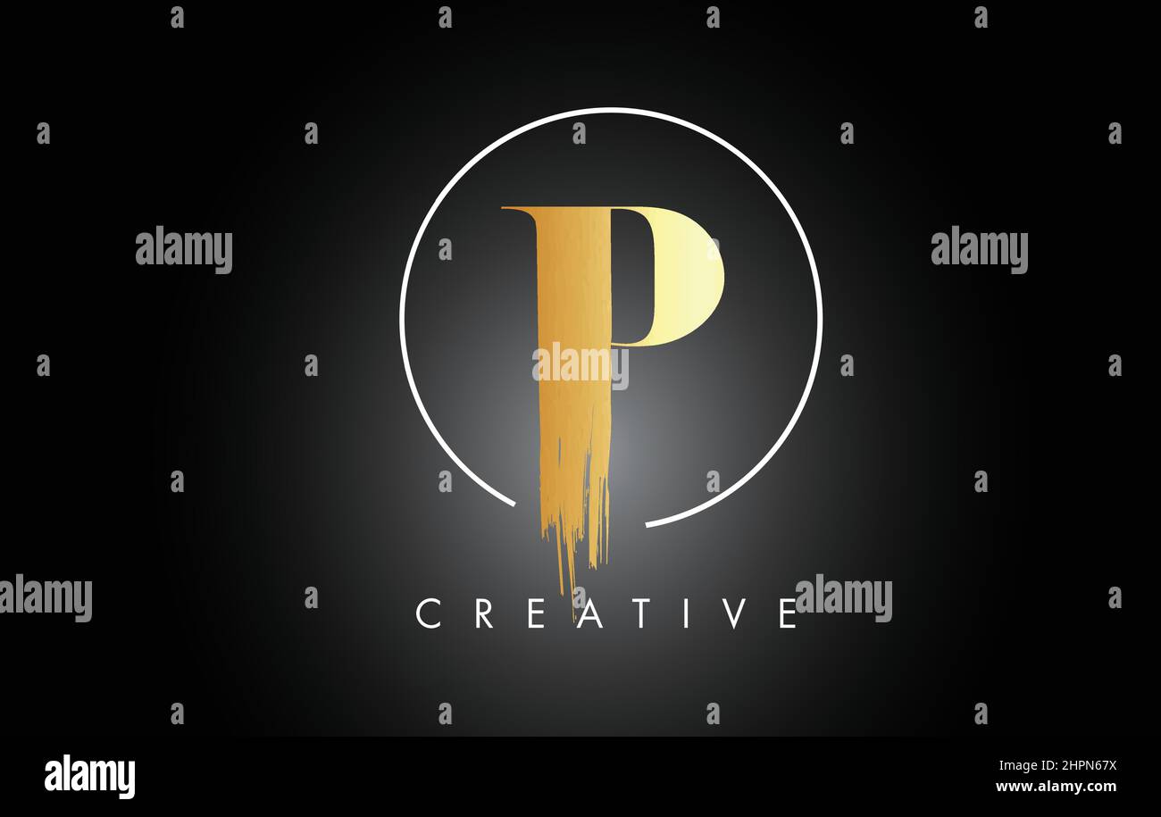 Golden P Brush Stroke Letter Logo Design. Black Paint Logo Leters Icon ...