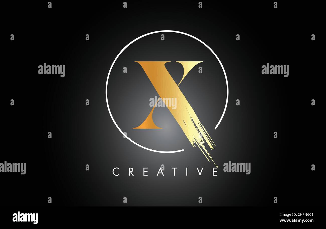 Golden X Brush Stroke Letter Logo Design. Black Paint Logo Leters Icon ...