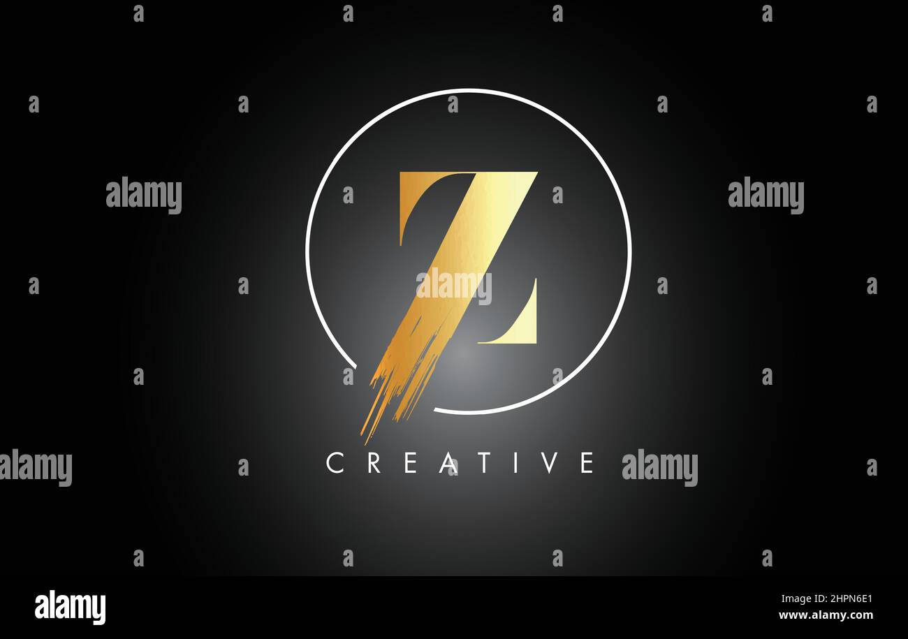 Golden Z Brush Stroke Letter Logo Design. Black Paint Logo Leters Icon ...