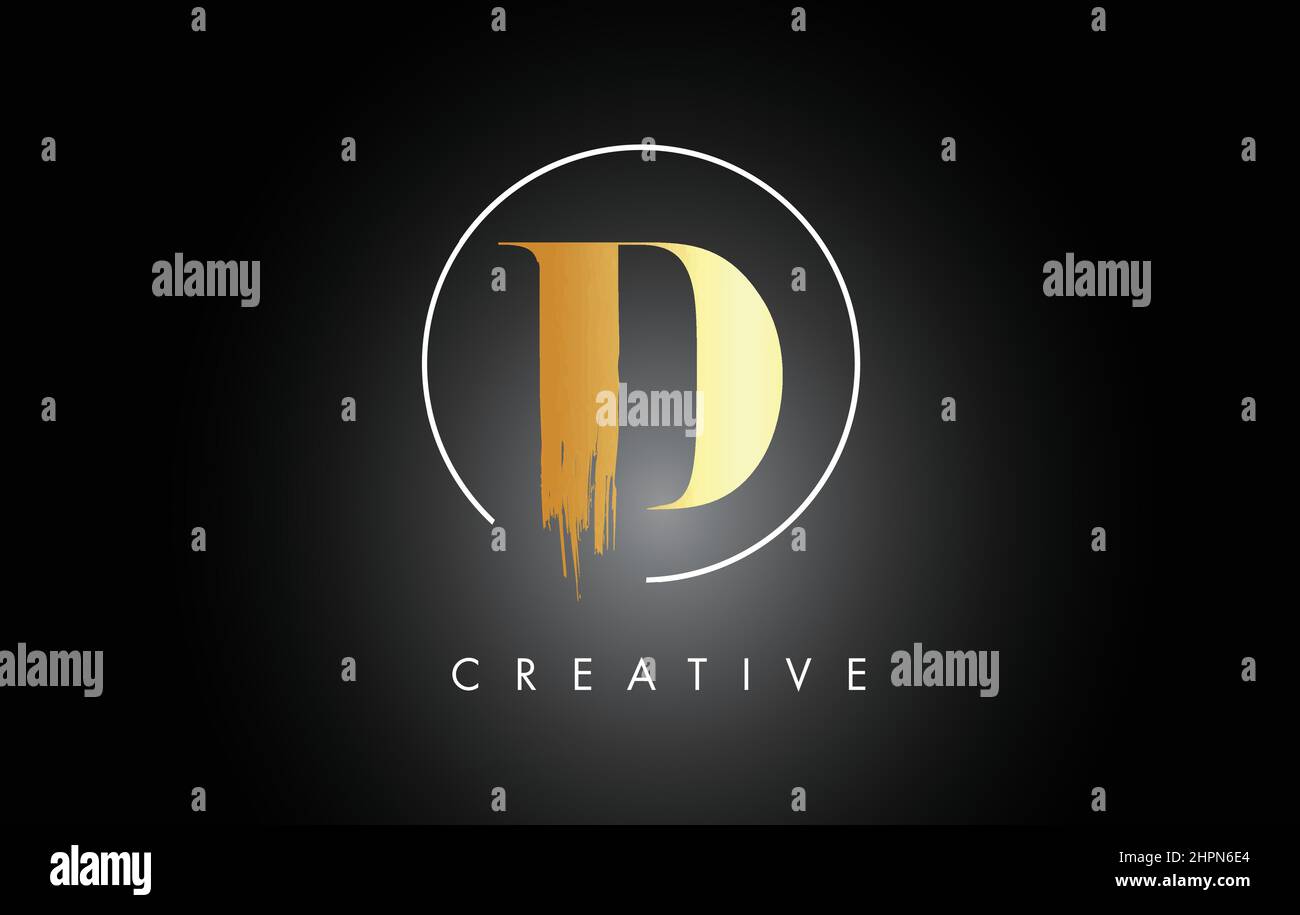 Golden D Brush Stroke Letter Logo Design. Black Paint Logo Leters Icon ...