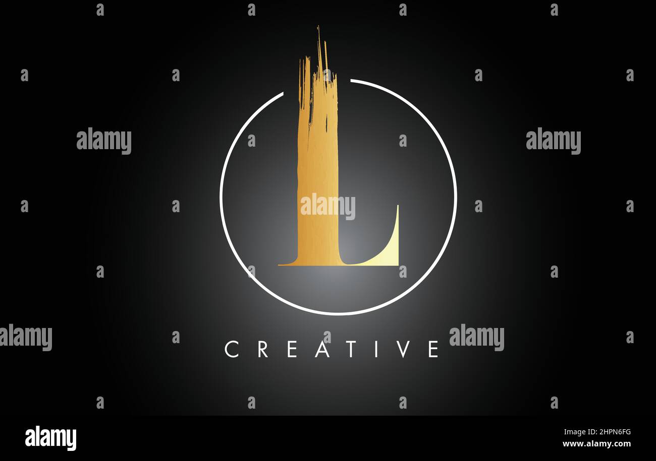 Golden L Brush Stroke Letter Logo Design. Black Paint Logo Leters Icon ...