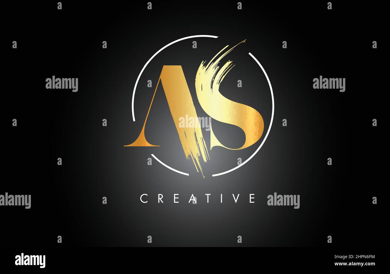Golden AS Brush Stroke Letter Logo Design. Black Paint Logo Leters Icon ...