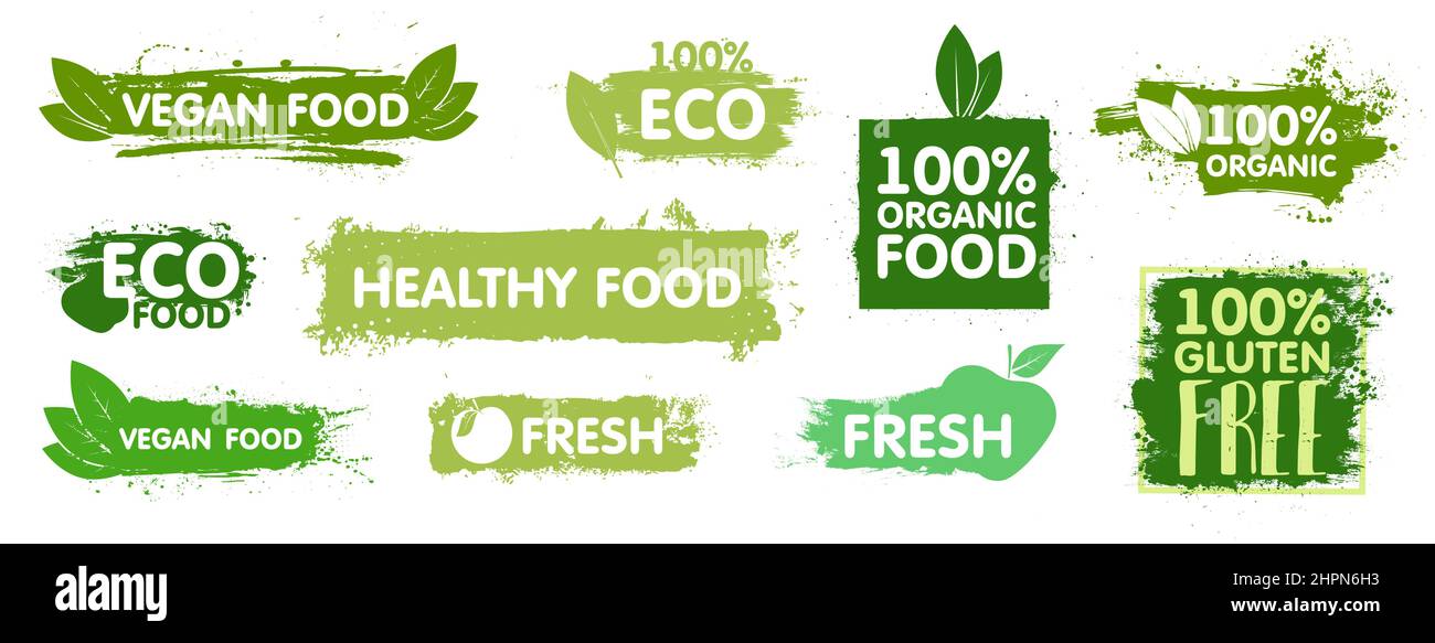 Natural organic food stickers. Vegan food logo Stock Vector Image & Art ...