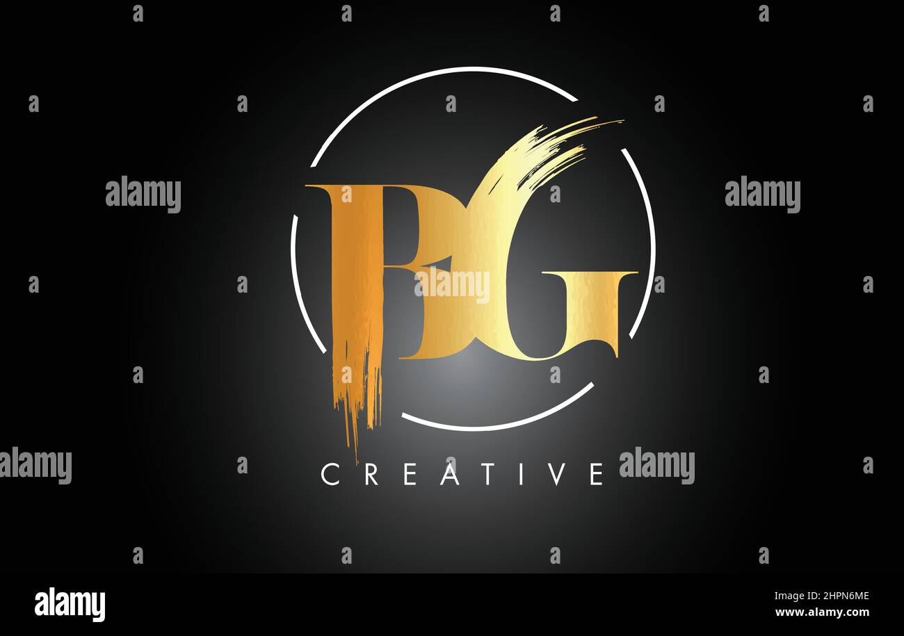 Golden BG Brush Stroke Letter Logo Design. Black Paint Logo Leters Icon ...
