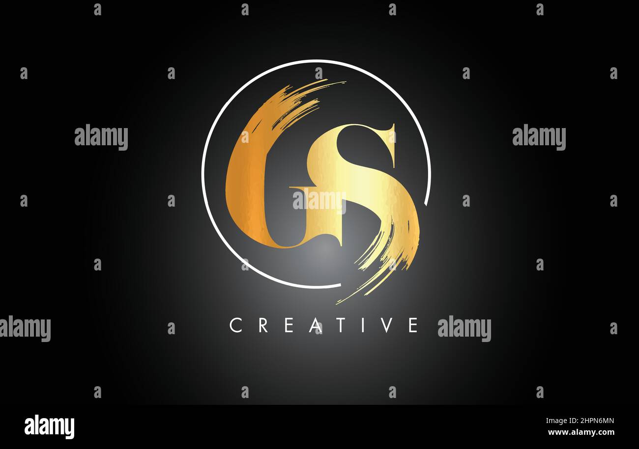 Golden GS Brush Stroke Letter Logo Design. Black Paint Logo Leters Icon ...