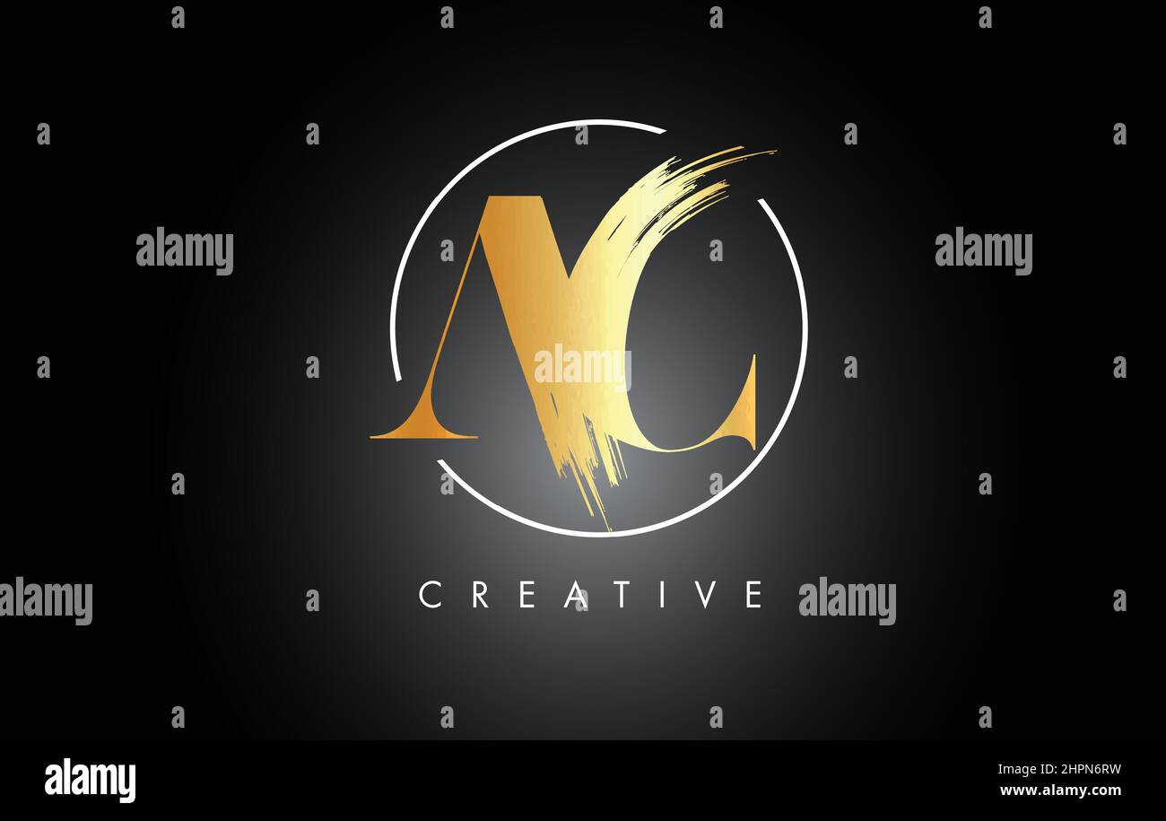 Golden AC Brush Stroke Letter Logo Design. Black Paint Logo Leters Icon ...