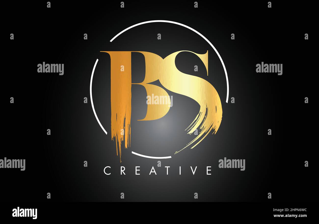 Golden BS Brush Stroke Letter Logo Design. Black Paint Logo Leters Icon ...