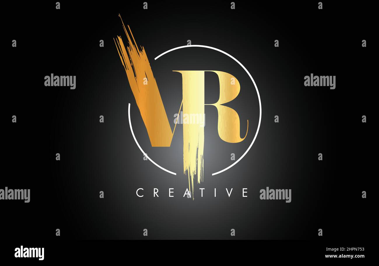 Golden VR Brush Stroke Letter Logo Design. Black Paint Logo Leters Icon