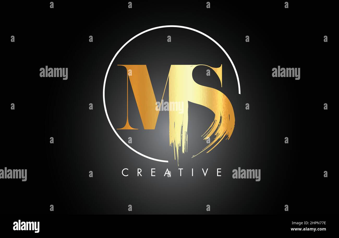 Golden MS Brush Stroke Letter Logo Design. Black Paint Logo Leters Icon ...
