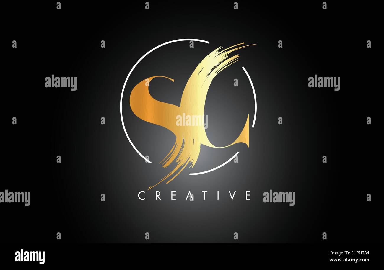 Golden SC Brush Stroke Letter Logo Design. Black Paint Logo Leters Icon ...