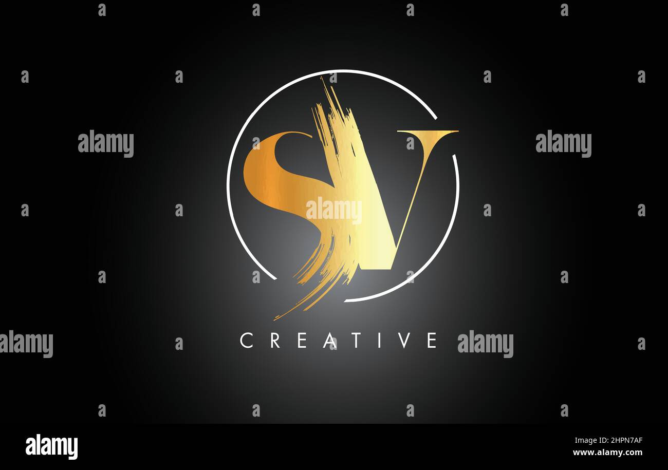 Golden SV Brush Stroke Letter Logo Design. Black Paint Logo Leters Icon ...