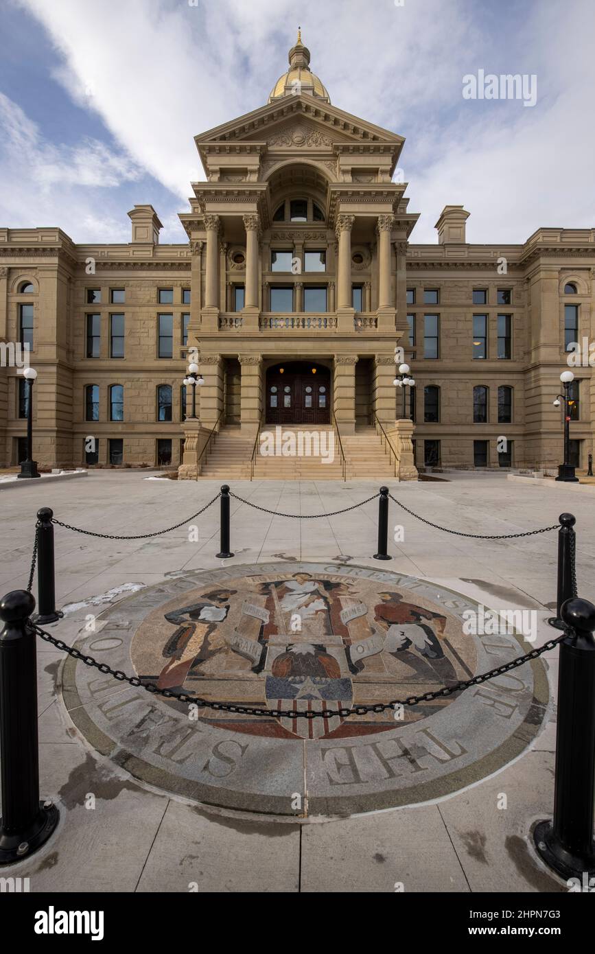 The Wyoming State Capitol is the state capitol and seat of government of the U.S. state of Wyoming.The capitol is located in Cheyenne. Stock Photo