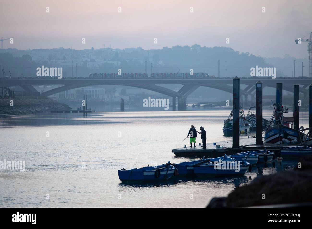 The Hassan II bridge over the Bou Regreg river connects Salé and Rabat in Morocco. Stock Photo
