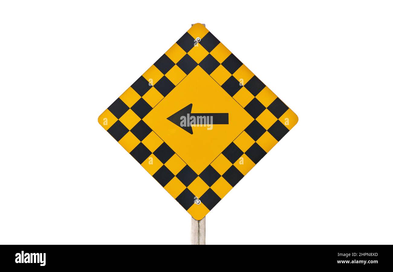 Road Sign with Left Arrow Isolated on a White Background Stock Photo