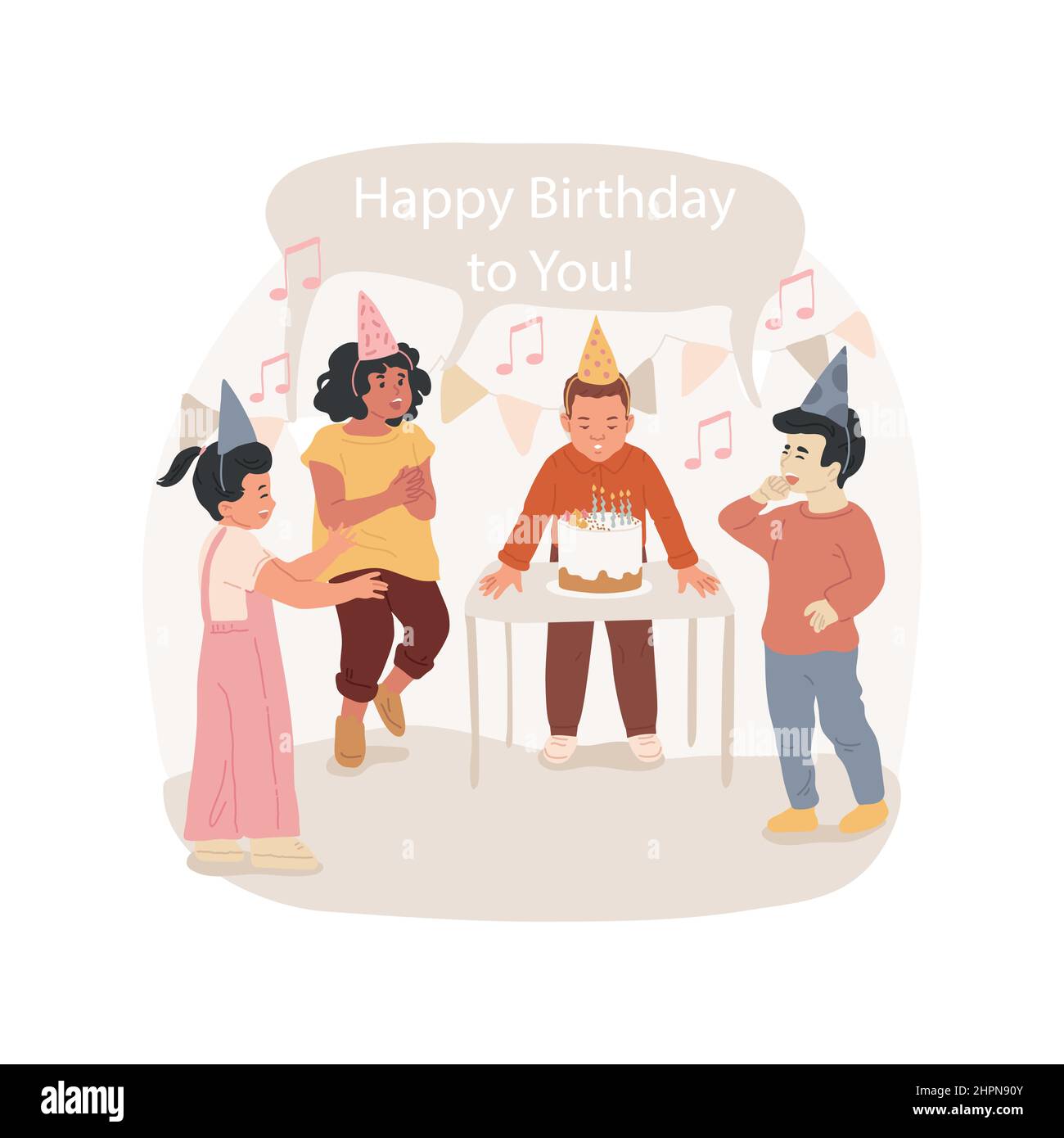 Singing Happy Birthday isolated cartoon vector illustration Birthday