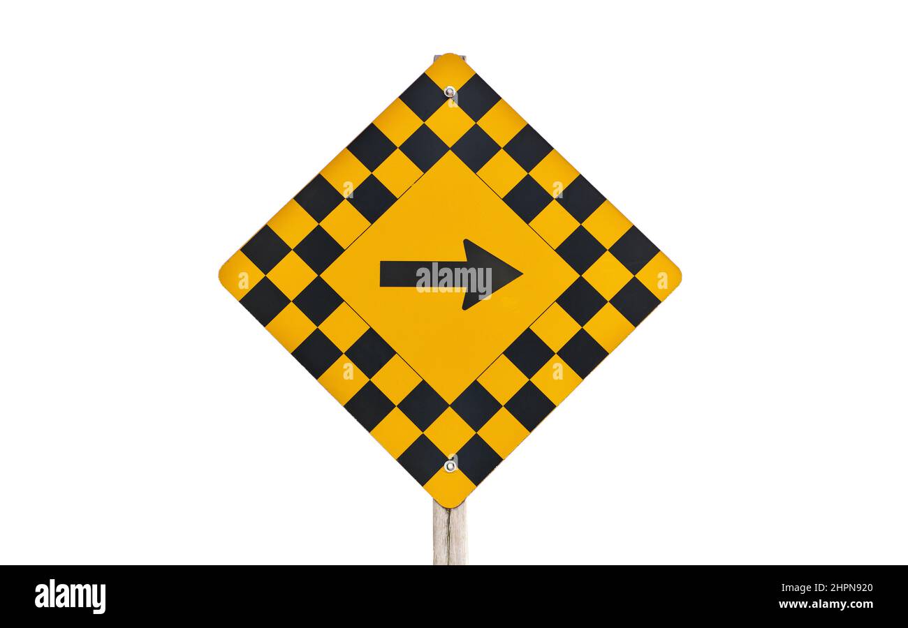 Road Sign with Right Arrow Isolated on a White Background Stock Photo
