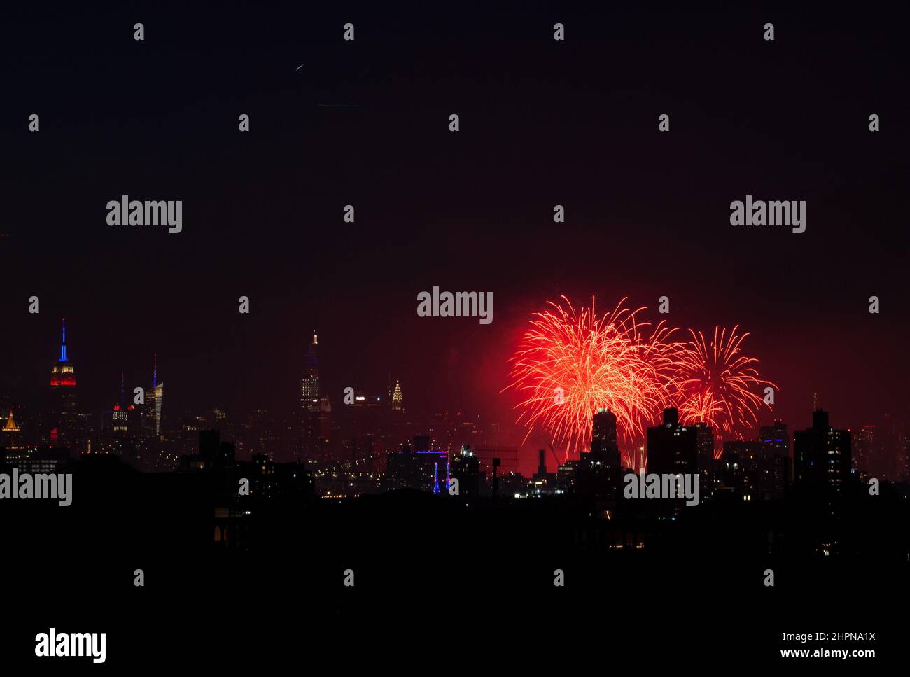 Fireworks on New York City's East River explode on the 4th of July