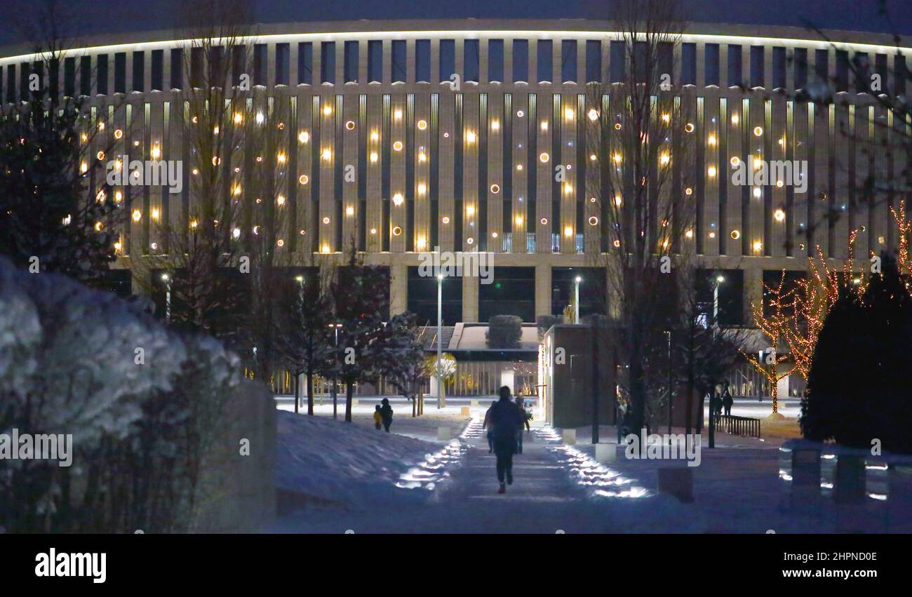 Krasnodar stadium in Krasnodar photographed close-up in the evening winter park Galitsky Stock Photo