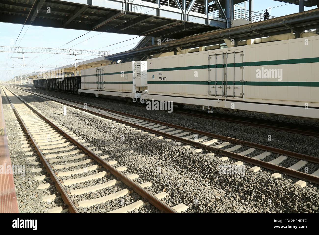 Addis Ababa. 22nd Feb, 2022. Photo taken on Feb. 21, 2022 shows part of Addis Ababa-Djibouti Railway in Addis Ababa, Ethiopia. The Chinese-built Addis Ababa-Djibouti Standard Gauge Railway has won acclaim for facilitating regional integration and prosperity. Credit: Xinhua/Alamy Live News Stock Photo