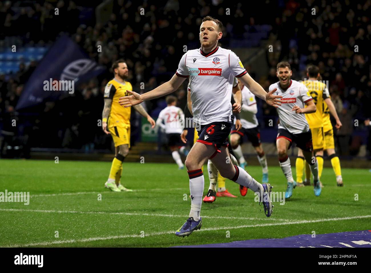 Bolton, UK. 22nd Feb, 2022. Johnston of Bolton Wanderers celebrates after scoring their