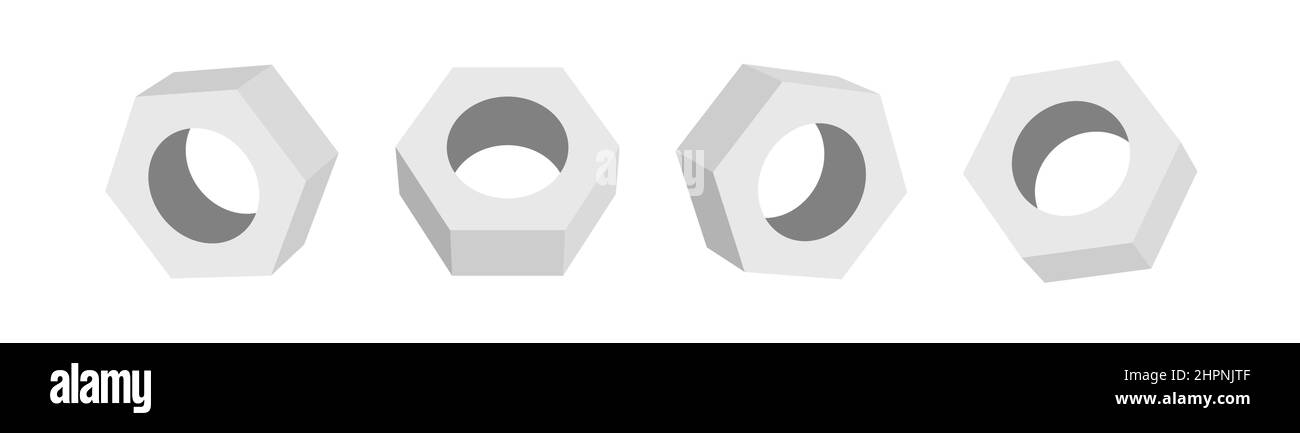 3D washer nut bolt hex construction metal vector illustration. Screw ...