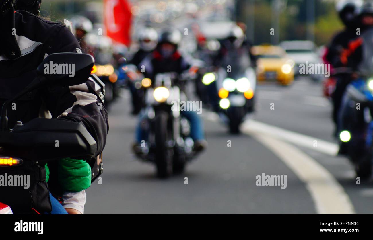 Republic Day (Turkey) Motorcycle Groups, 29.10.2019 after bosphorus bridge Stock Photo