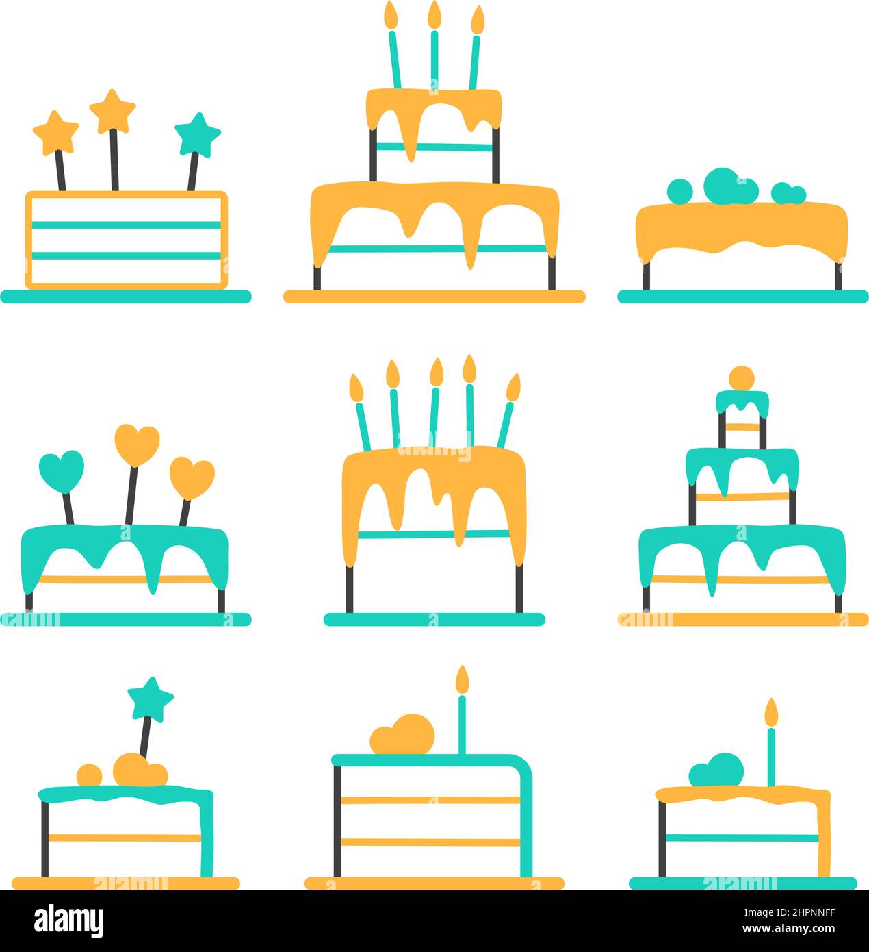 Vector illustration of festive birthday cakes with candles hi-res stock ...