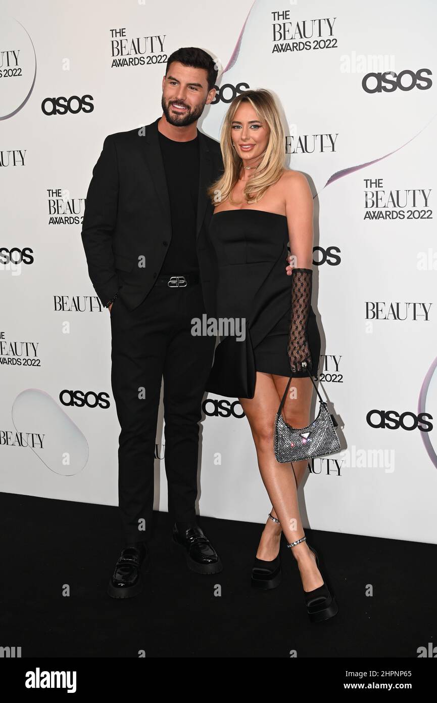 London, UK. 22 February 2022,  Liam Reardon and Millie Court arrivers at The Beauty Awards 2022 with ASOS at Magazine London, 22 February 2022, London, UK. Stock Photo