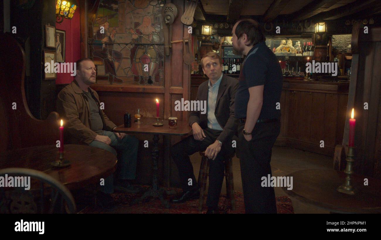 AFTER LIFE, Ricky Gervais (left), Tom Basden (center), (Season 3, ep