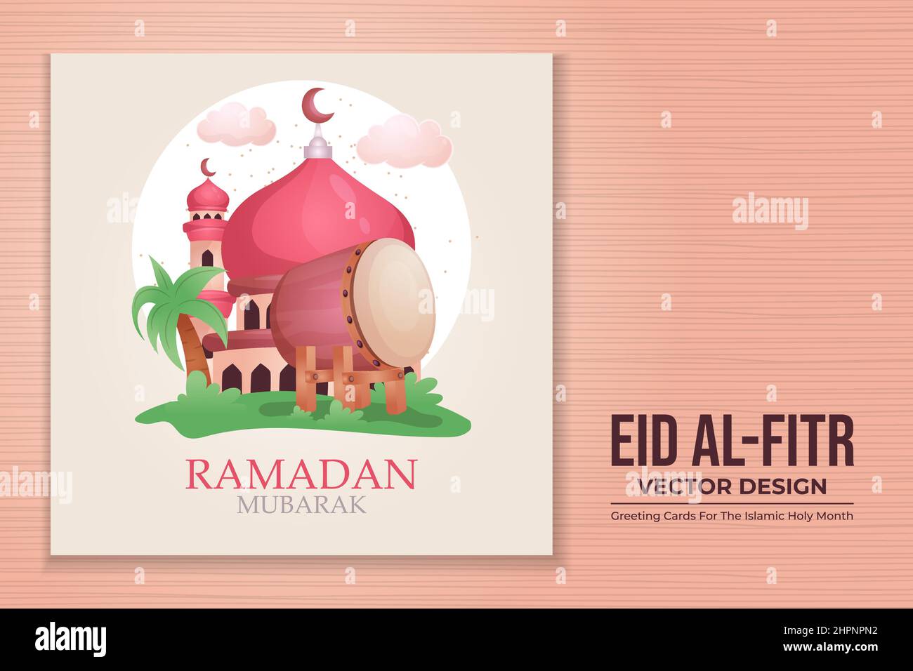 Flat eid al-fitr or eid mubarak with cute design Stock Vector