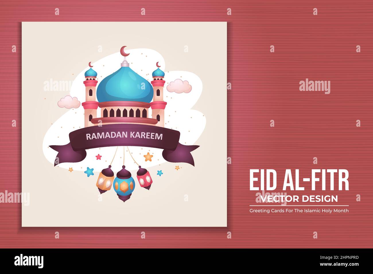 Hand drawn eid al-fitr with cute flat design Stock Vector