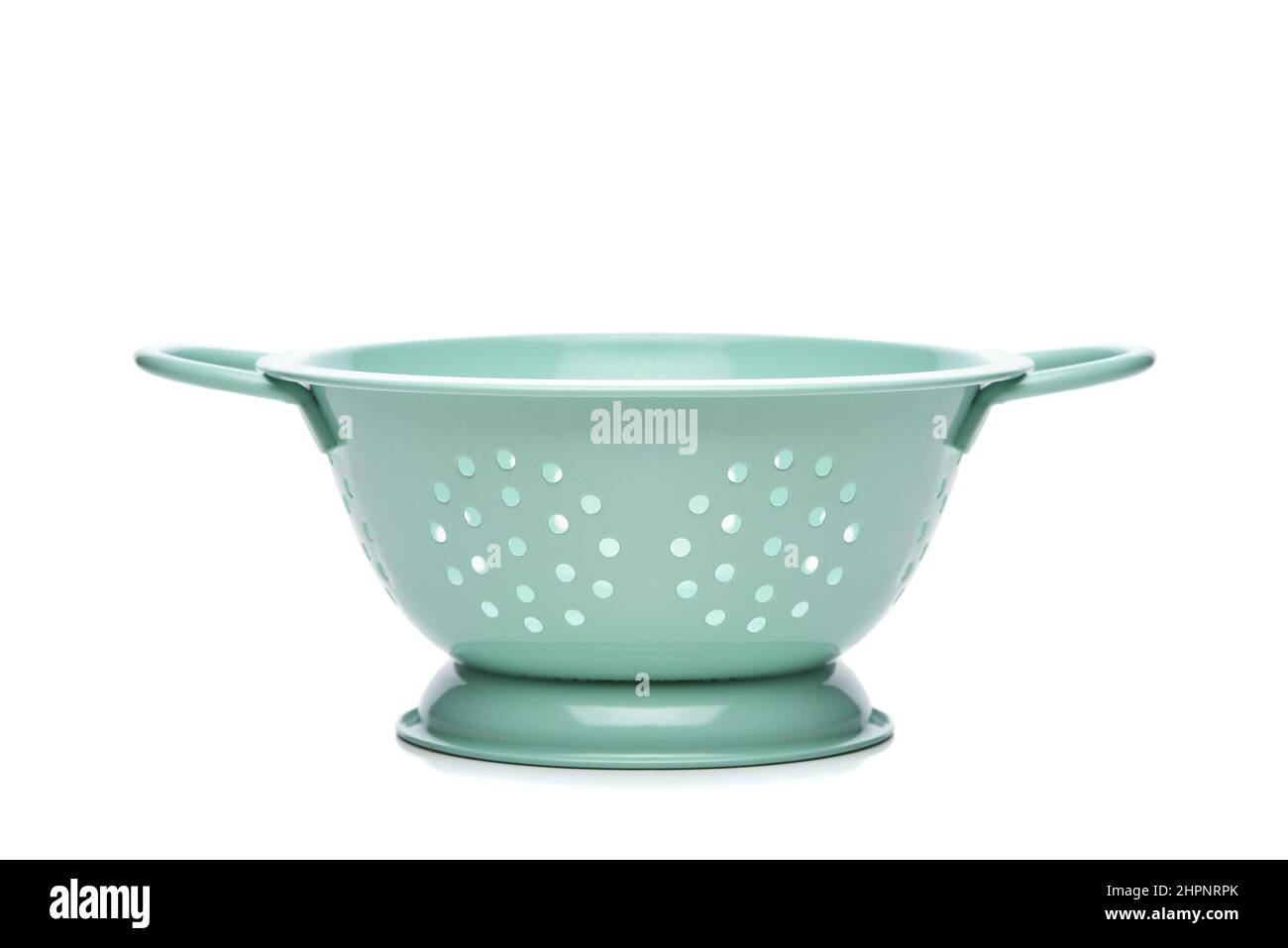 Side view of a Green Metal Colander isolated on white Stock Photo Alamy