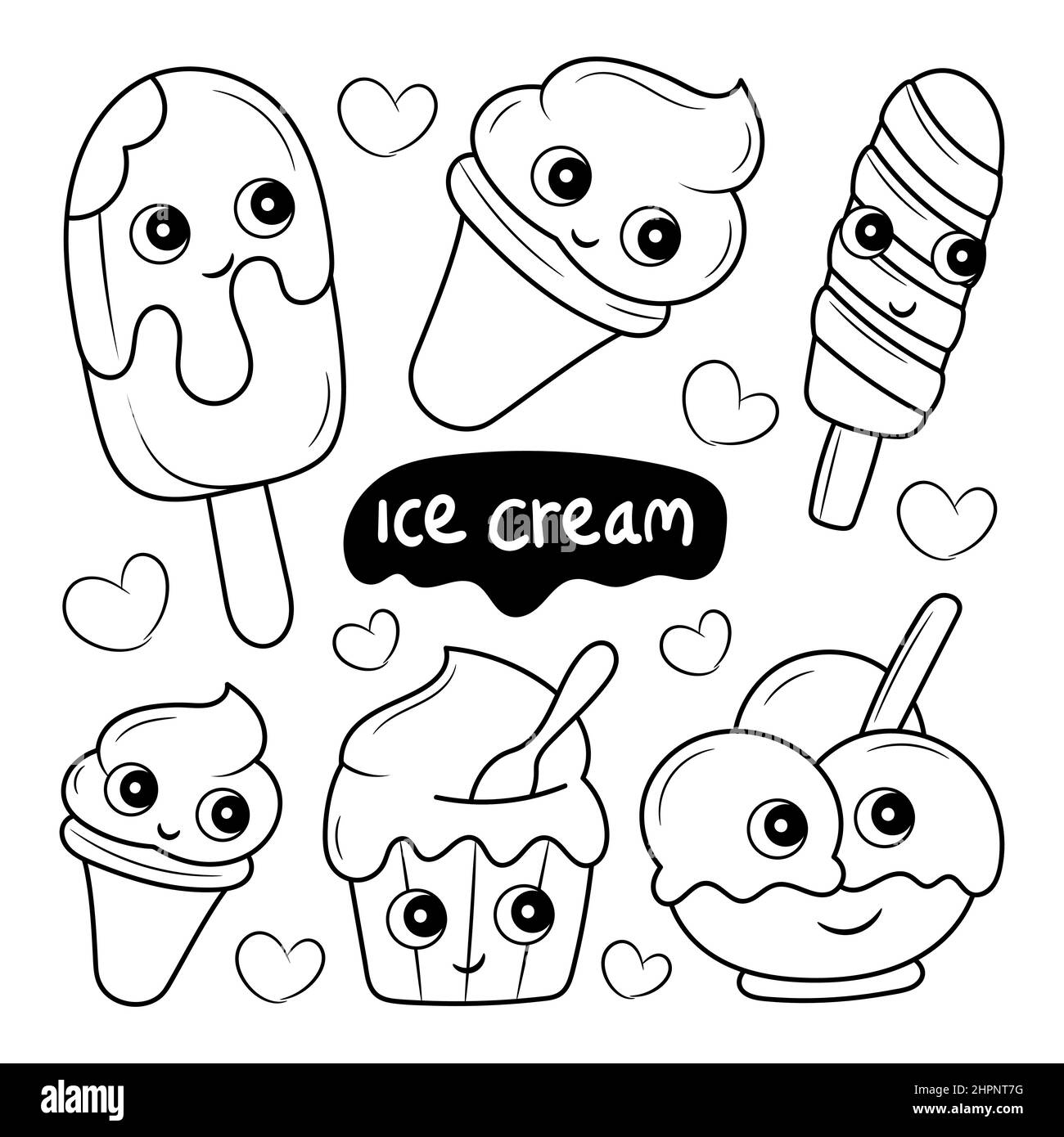 Simple ice cream with hand drawn doodle element collections Stock Vector