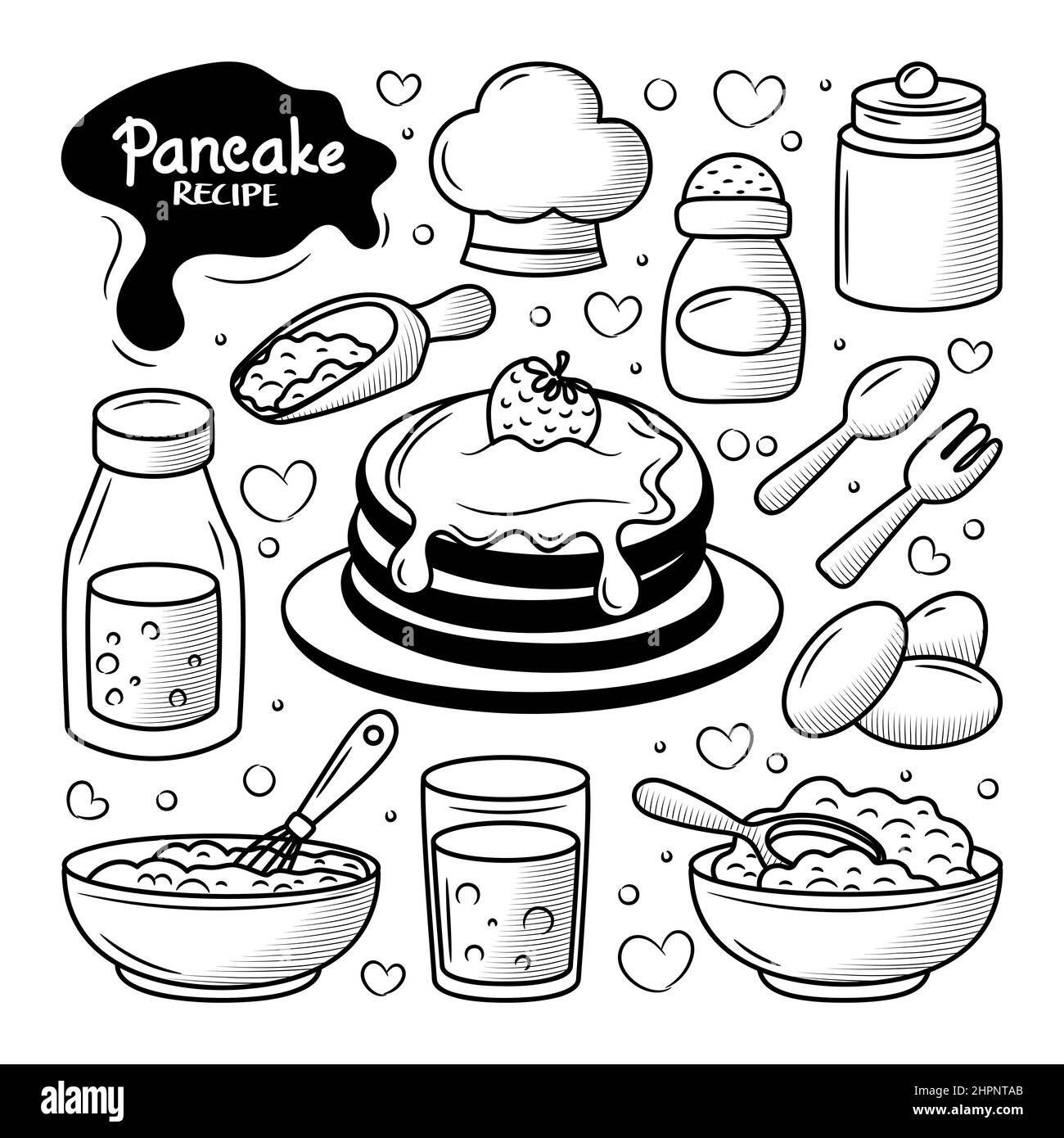 Pancake recipe with hand drawn doodle element Stock Vector