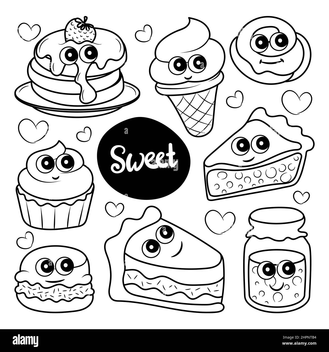 Sweets with hand drawn doodle element collections Stock Vector