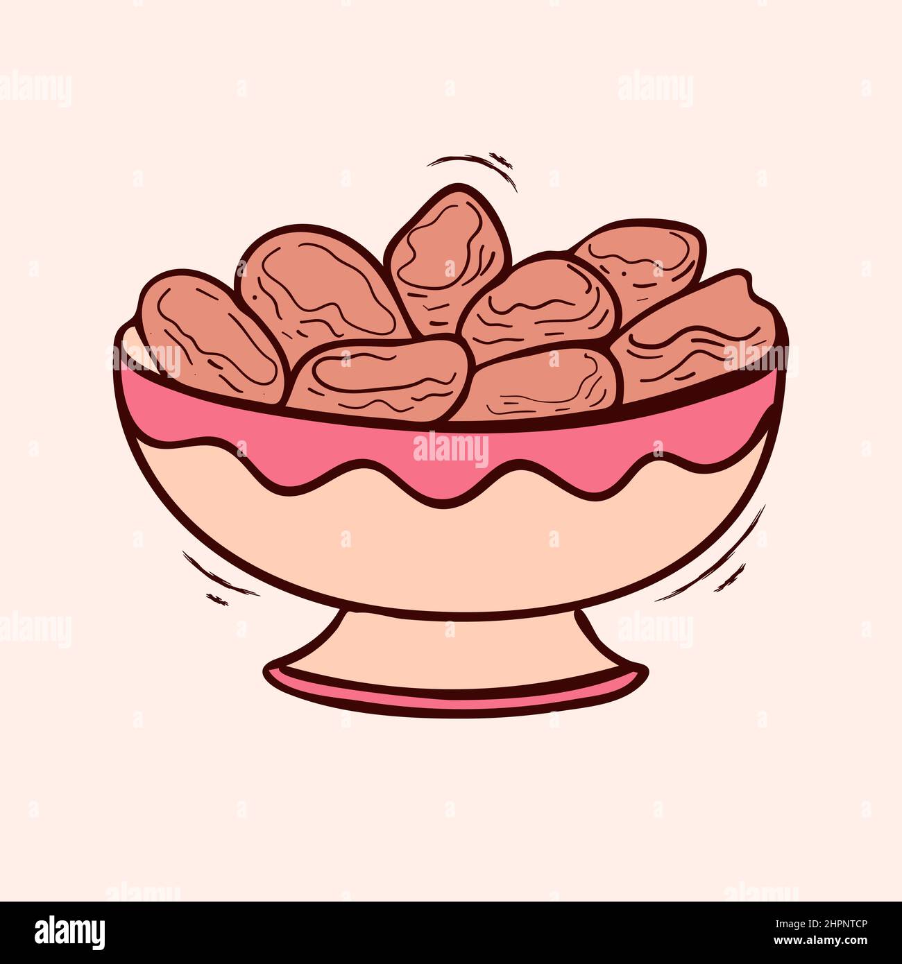 A bowl of dates with colored hand drawn vector illustration Stock Vector