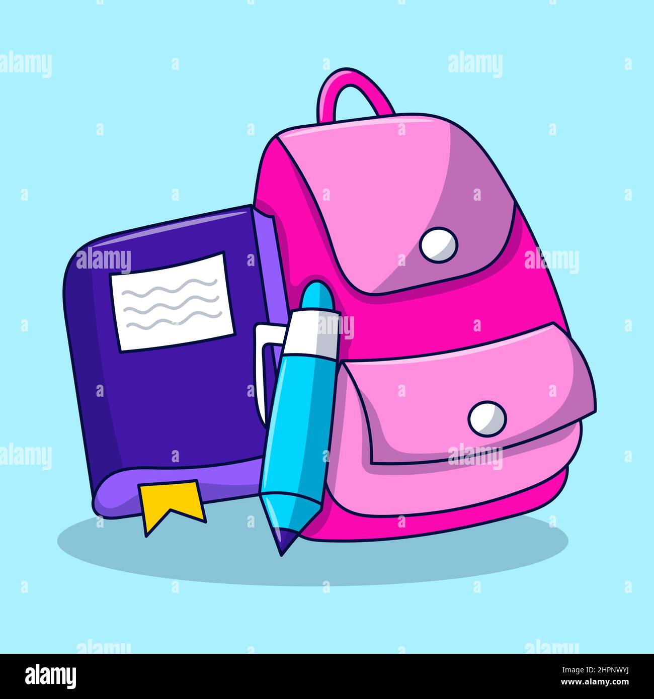 School bag with pencil and book, educational hand drawn  illustration Stock Vector