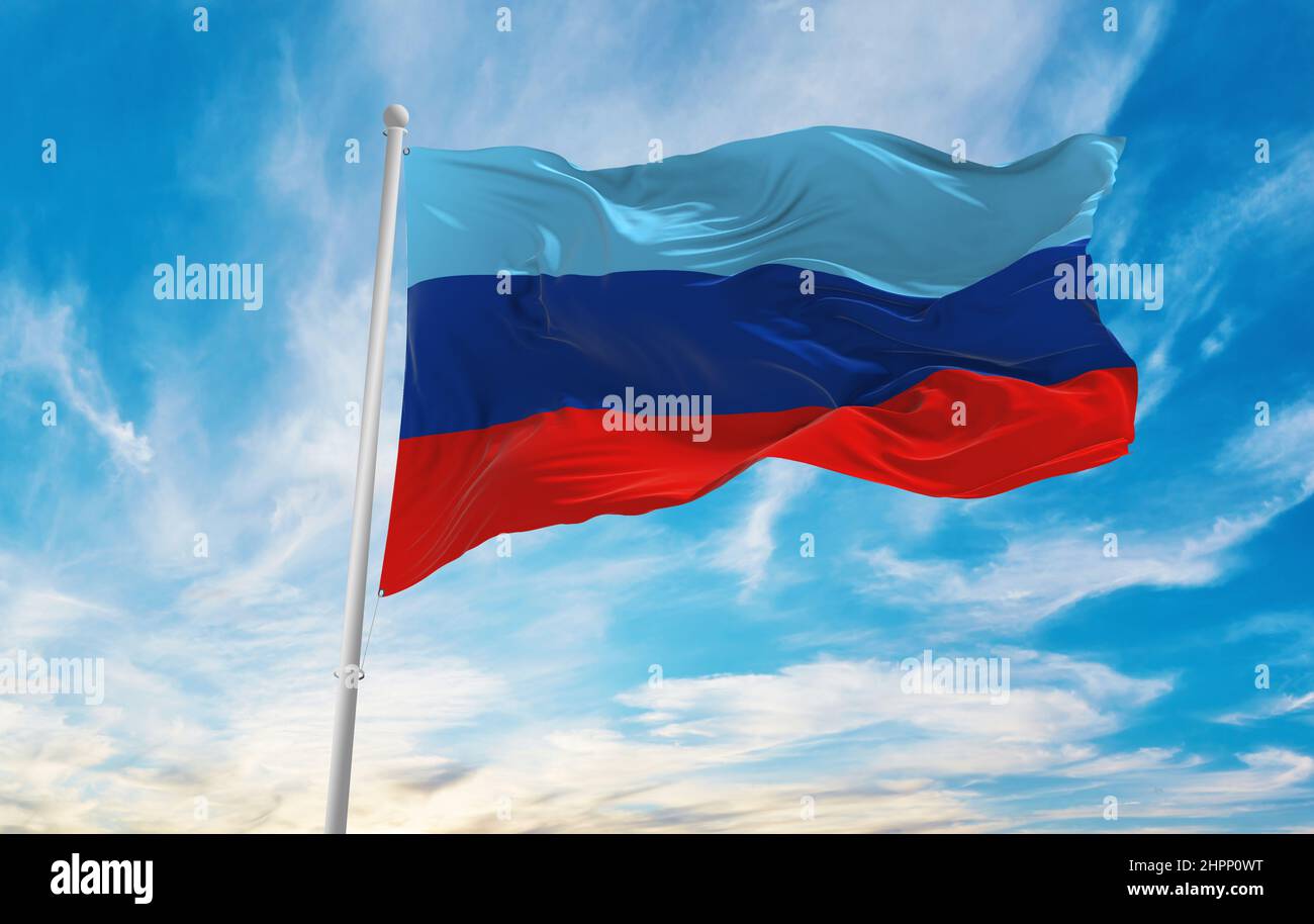 Russia flag waving cloudy sky background