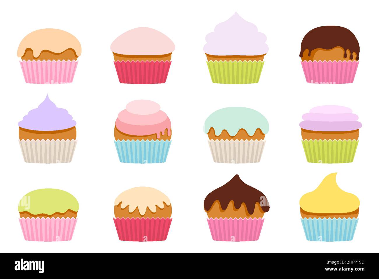 Cupcakes sweet delicious colored pastel colors simple shapes set