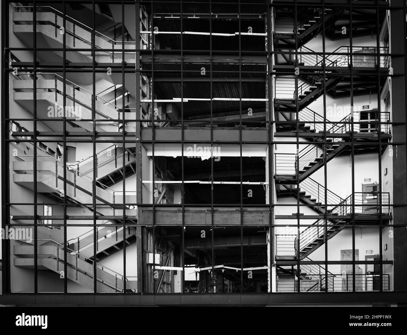 Deconstruction of city high-rise building in CBD Tauranga New Zealand. Stock Photo