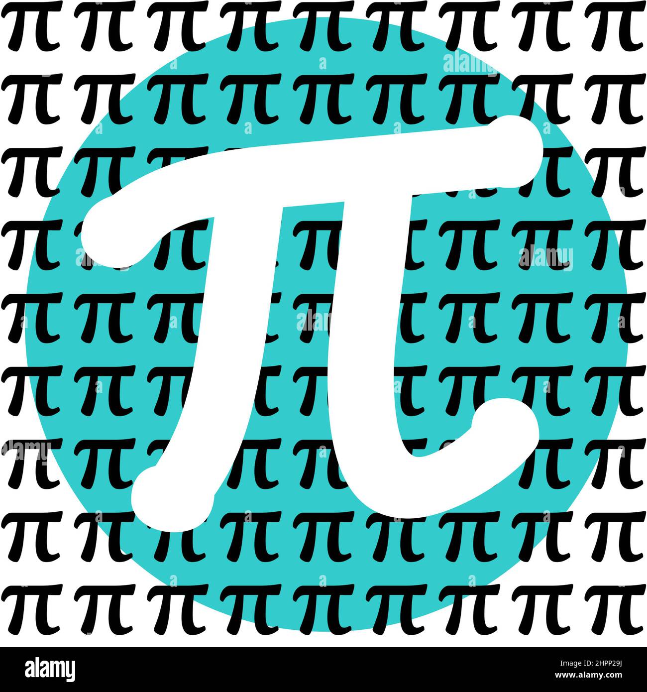 Happy pi day holiday pi sign typography in aqua, black and white. STEM