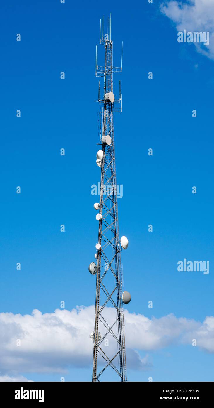 Vertical shot of lattice cell tower - Davie, Florida, USA Stock Photo