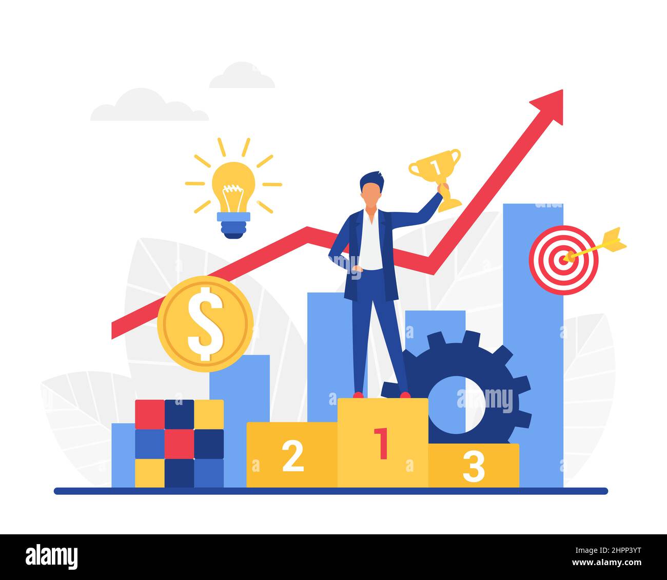 Personal success rewarding and winner achievements. Goals accomplished champion strategy growth Stock Vector