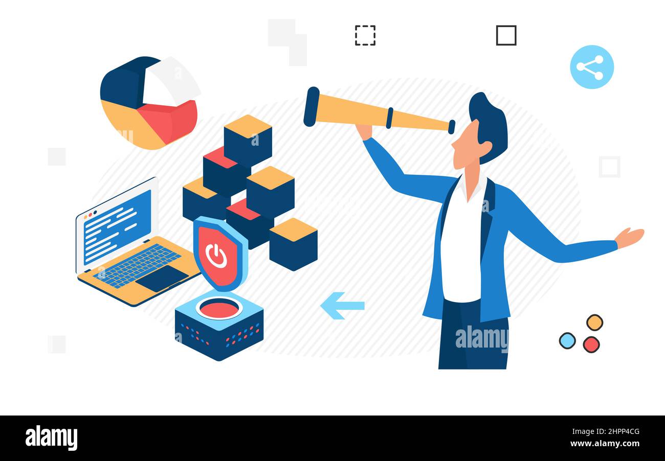 Searching for smart data protection solution way. Digital secured storing information software tool Stock Vector