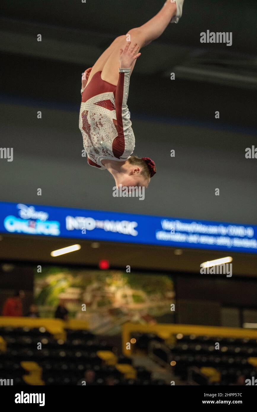 Photograph of young athlete competing at the Winter Wonderland Tumbling