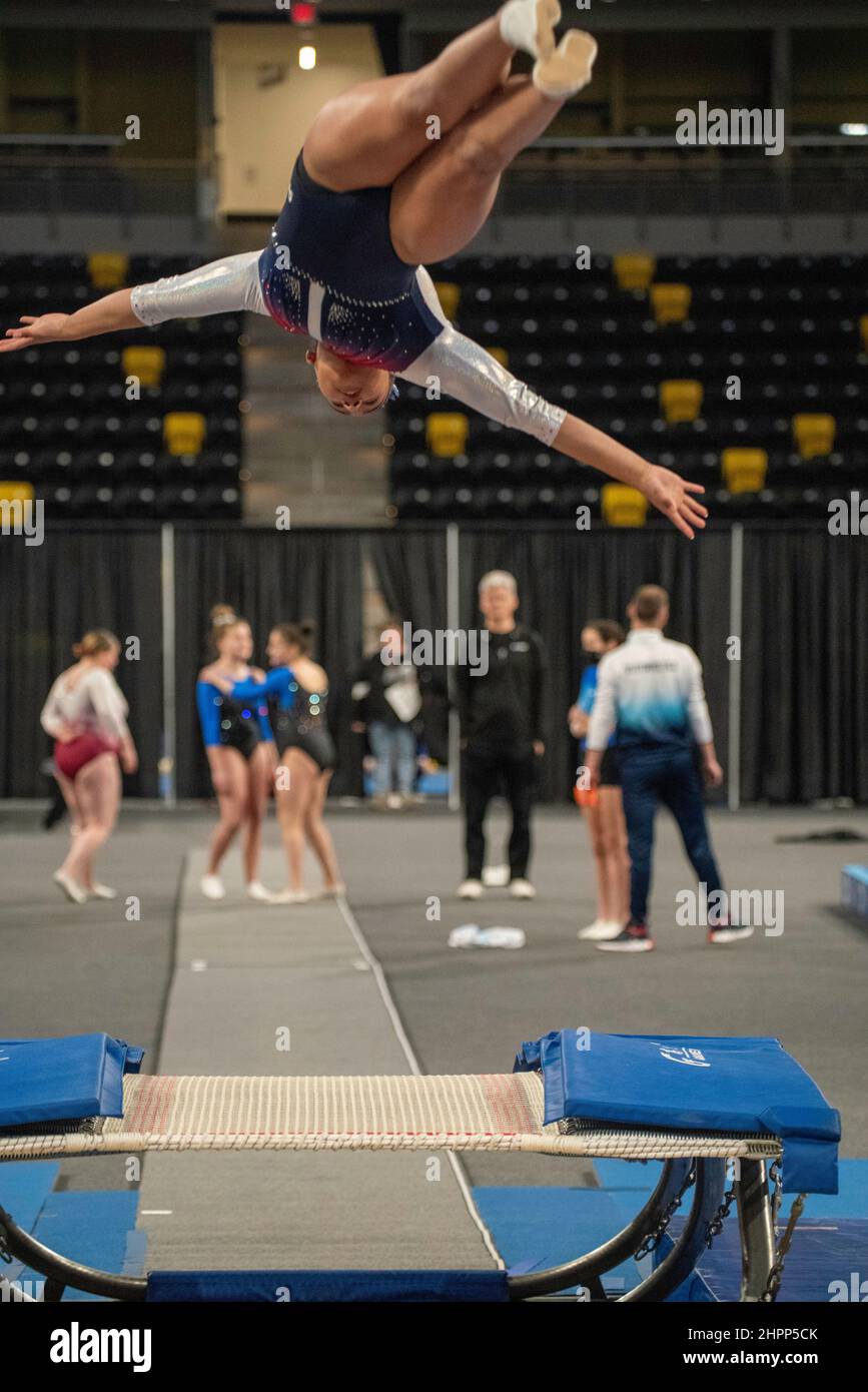 Photograph of young athlete competing at the Winter Wonderland Tumbling